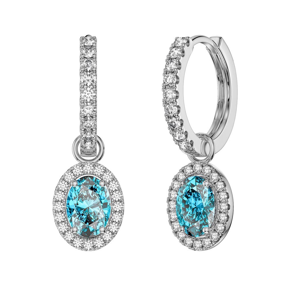 Eternity 1.5ct Swiss Blue Topaz Oval Halo Platinum plated Silver Interchangeable Hoop Drop Set