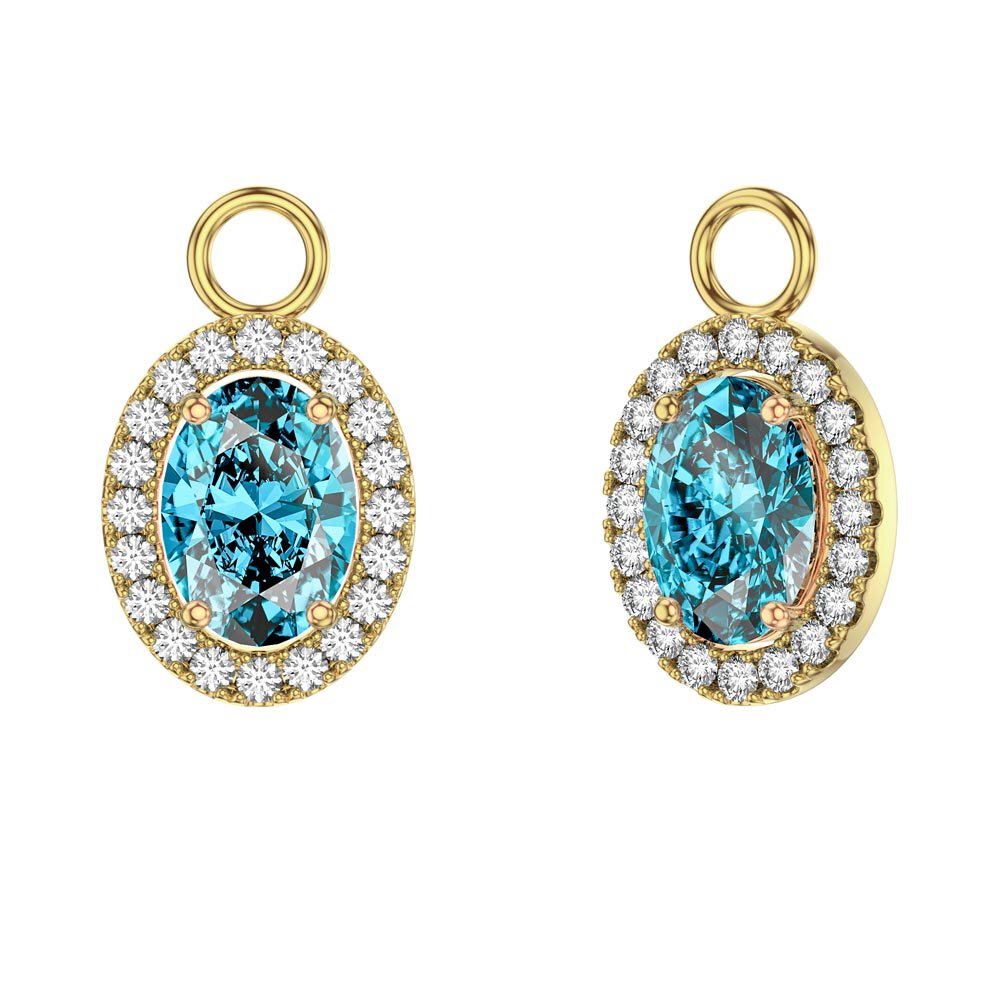 Eternity 1.5ct Swiss Blue Topaz Oval Halo 18ct Gold Vermeil Interchangeable Hoop Drop Set #5
