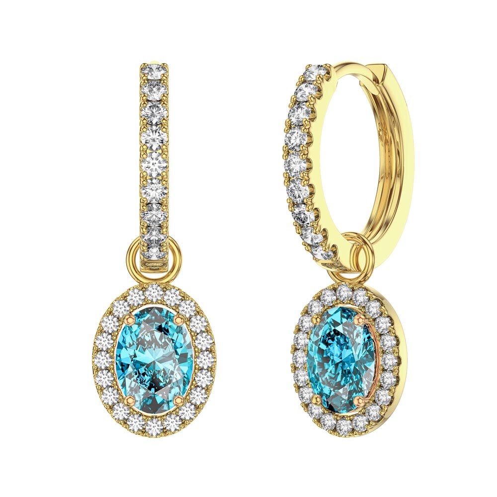 Eternity 1.5ct Swiss Blue Topaz Oval Halo 18ct Gold Vermeil Interchangeable Hoop Drop Set