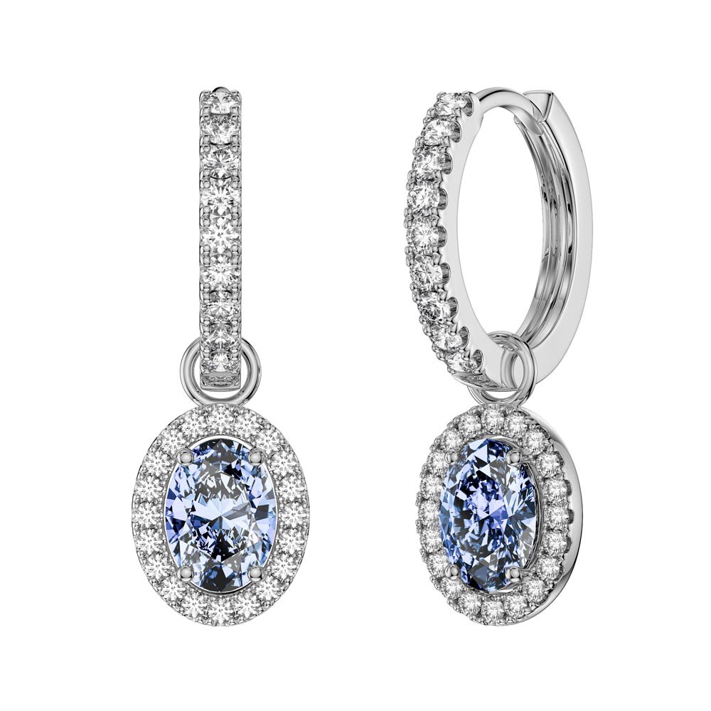Eternity 1.5ct Aquamarine Oval Halo Platinum plated Silver Interchangeable Hoop Drop Set