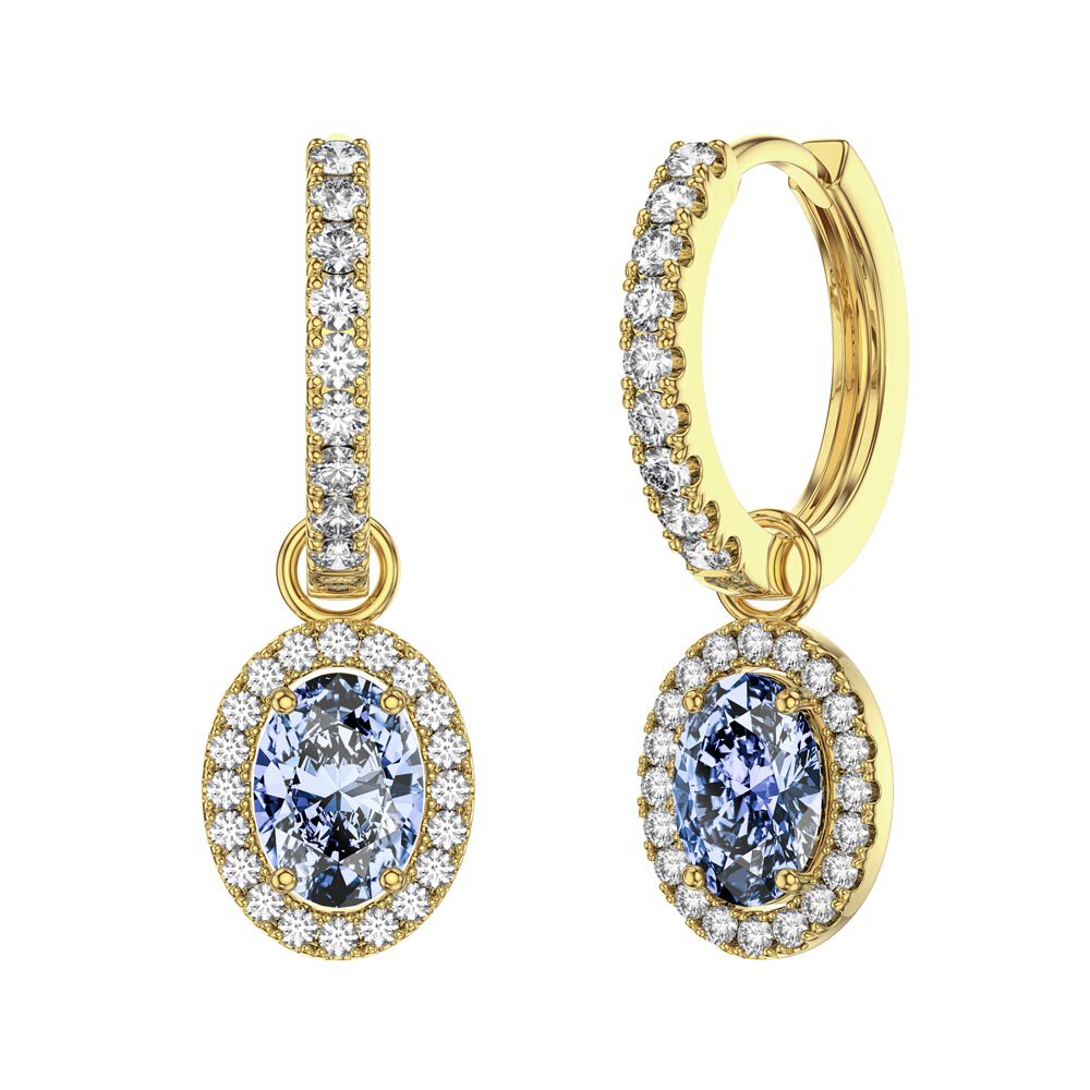 Eternity 1.5ct Aquamarine Oval Halo 18ct Gold Vermeil Interchangeable Hoop Drop Set