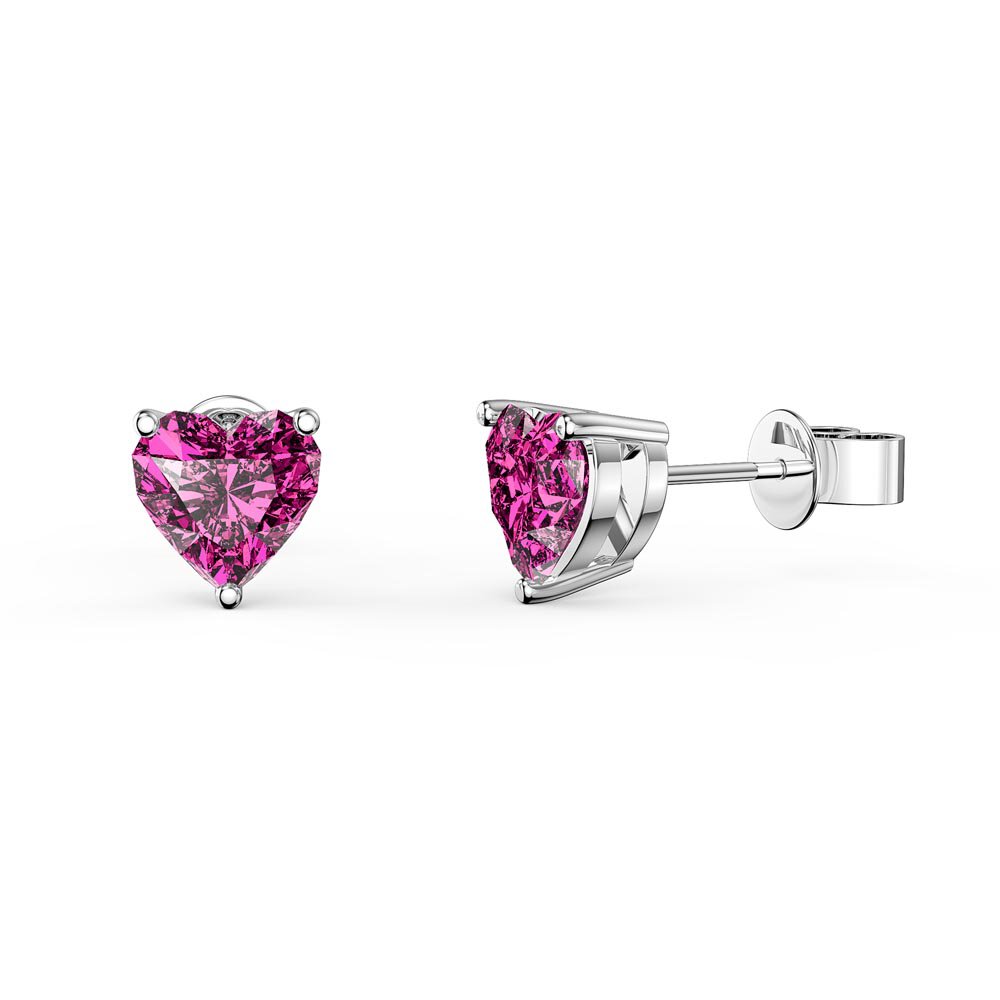 Charisma 1ct Pink Sapphire Heart Platinum Plated Silver Stud Earrings