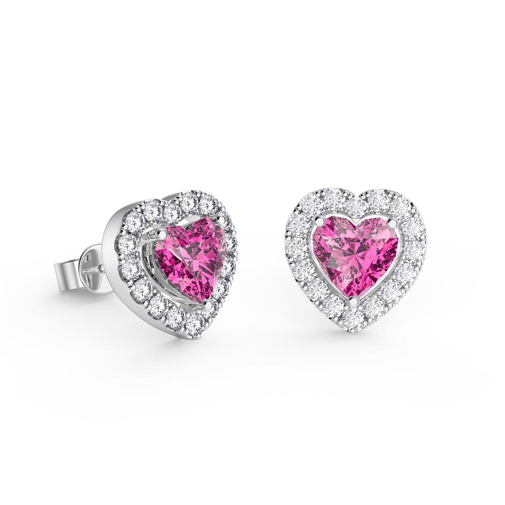 Charisma Heart Pink Sapphire and White Sapphire Platinum Plated Silver Stud Earrings Halo Jacket Set #2