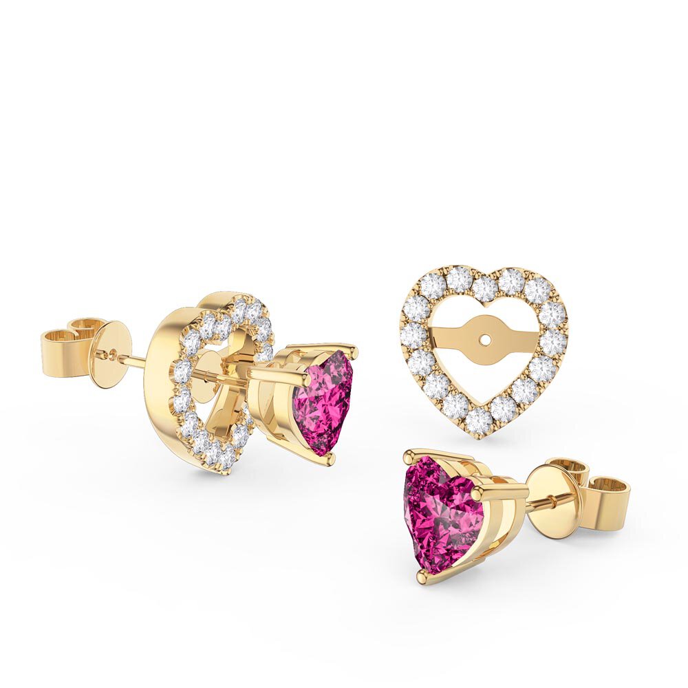 Charisma Heart Pink Sapphire and White Sapphire 18ct Gold Vermeil Stud Earrings Halo Jacket Set