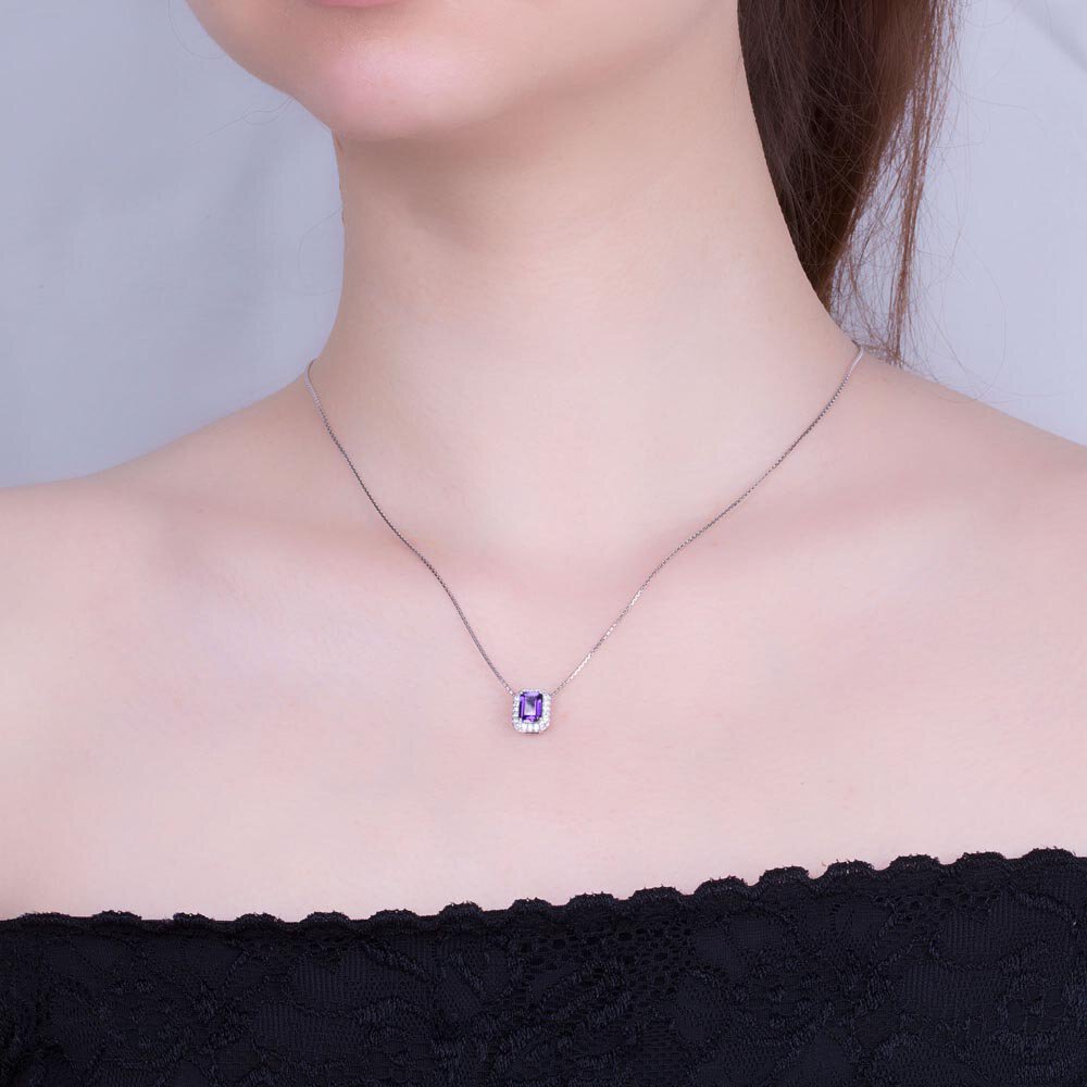 Princess 1ct Amethyst Platinum plated Silver Rectangle Pendant #2