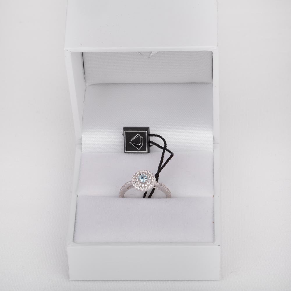 Fusion Aquamarine Halo Platinum plated Silver Ring #2