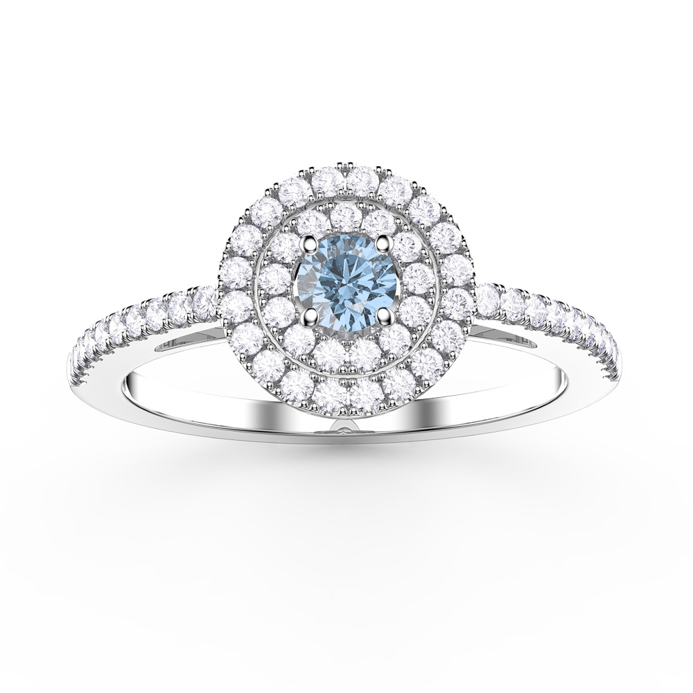 Fusion Aquamarine Halo Platinum plated Silver Ring