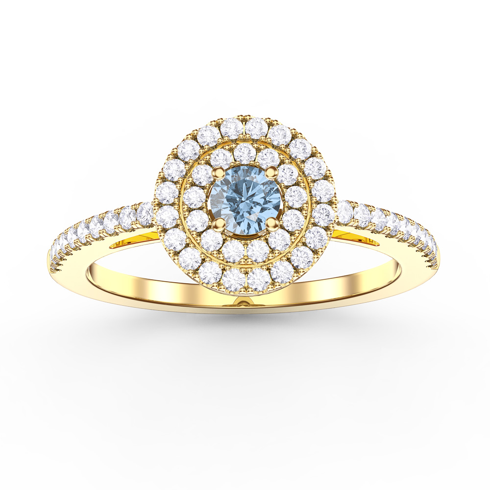Fusion Aquamarine Halo 9ct Yellow Gold Ring