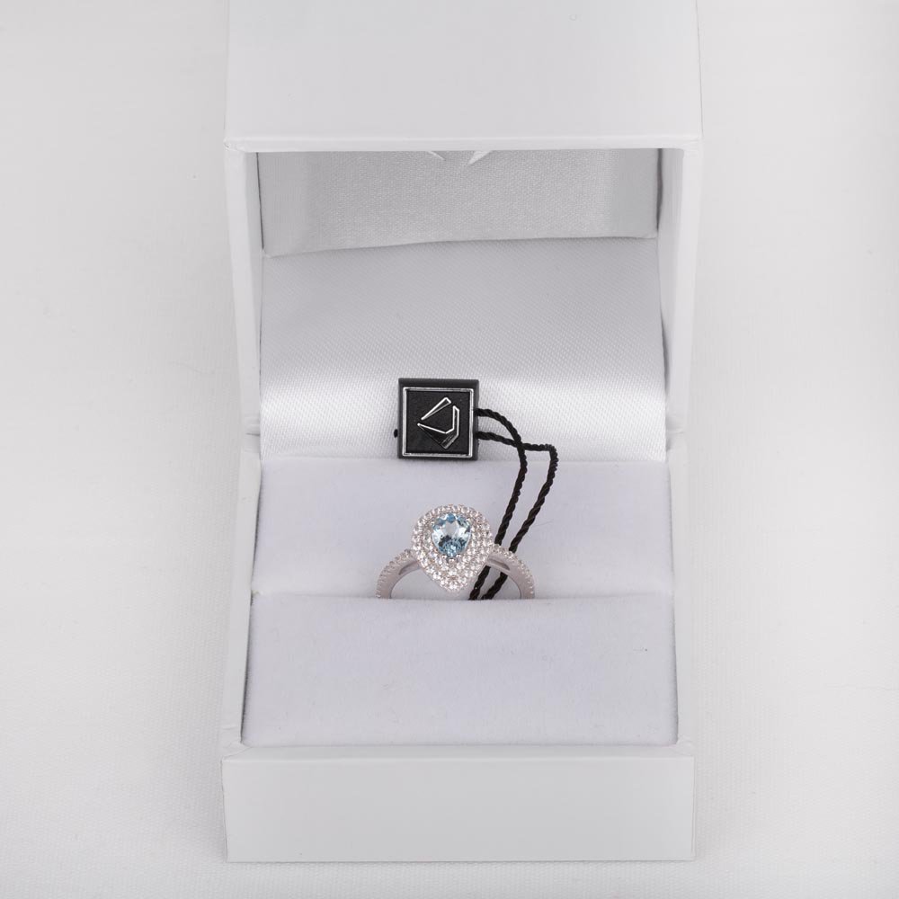 Fusion Aquamarine and Diamond Pear Halo Platinum Ring #2