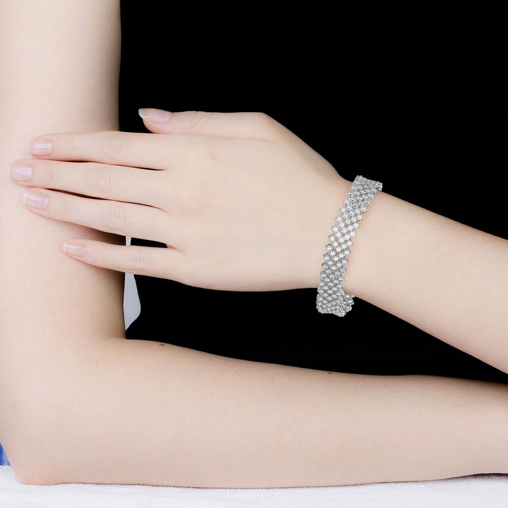 Eternity 16ct Moissanite Five Row Platinum plated Silver Tennis Bracelet #2