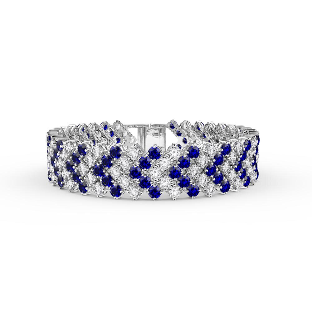 Eternity Five Row 16ct Sapphire and Moissanite Platinum plated Silver Tennis Bracelet"