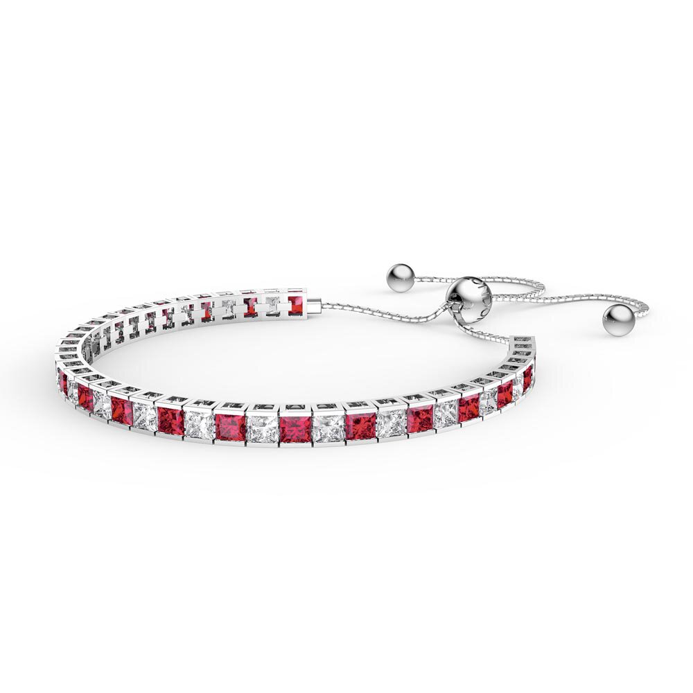 Princess Garnet Diamond CZ Rhodium plated Silver Fiji Friendship Tennis Bracelet