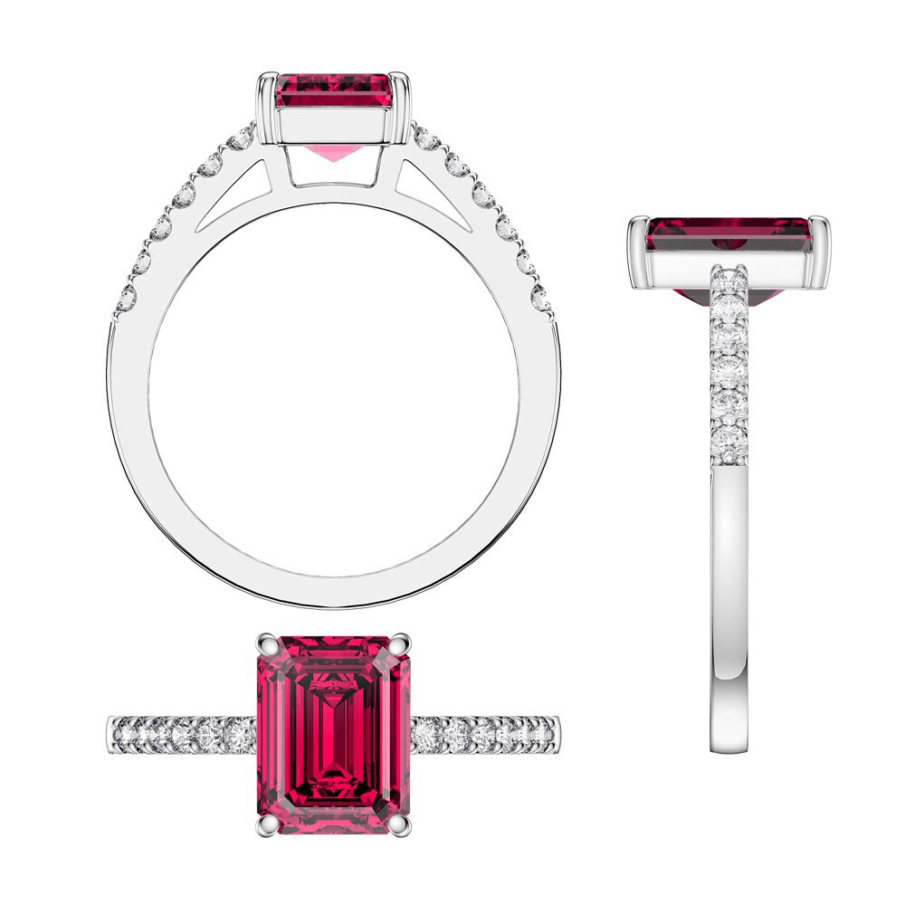 Princess 2ct Ruby Emerald Cut Lab Diamond Pave Platinum Engagement ring #3