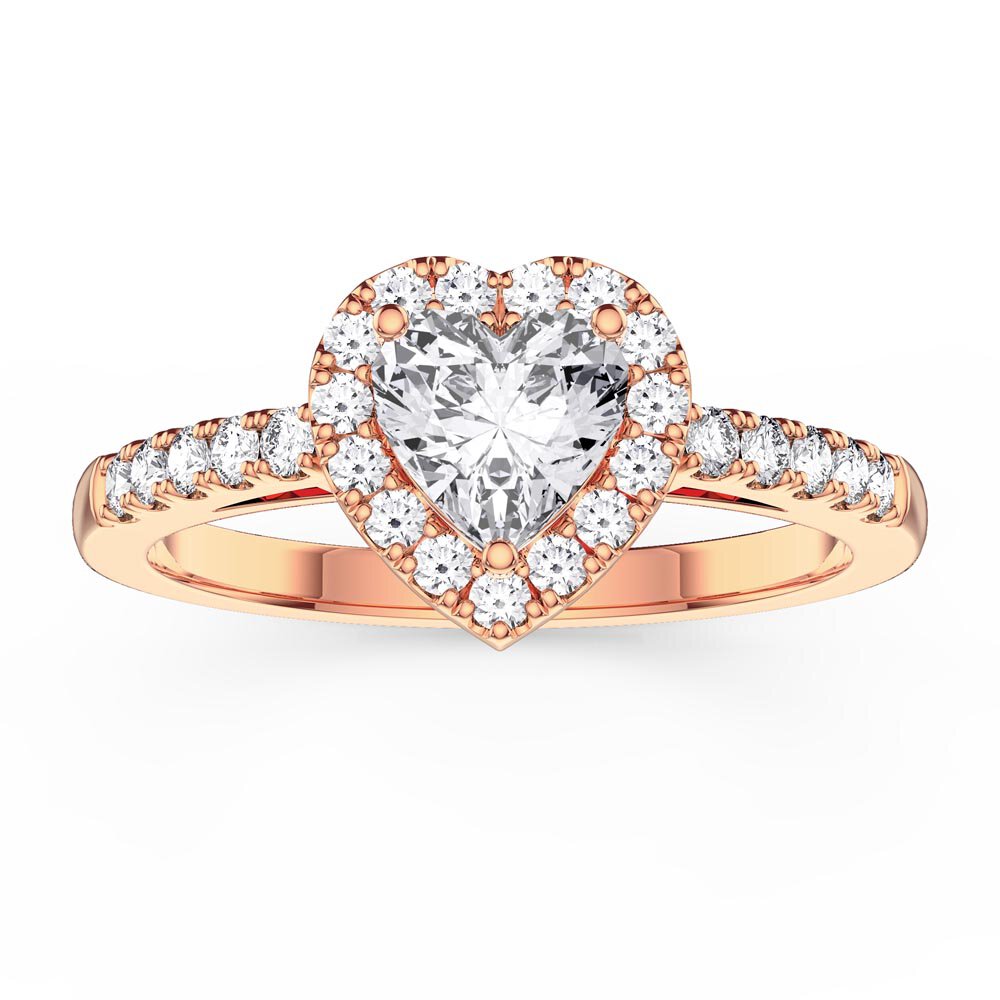 Eternity 1ct Moissanite Heart Halo 9ct Rose Gold Proposal Ring