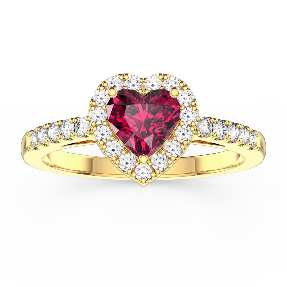 Eternity 1ct Ruby Heart Diamond Halo 18ct Yellow Gold Engagement Ring