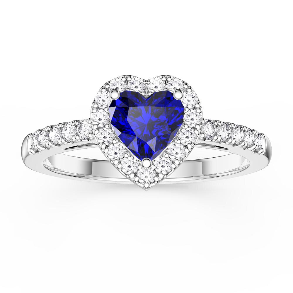 Eternity 1ct Sapphire Heart Lab Diamond Halo 18ct White Gold Engagement Ring