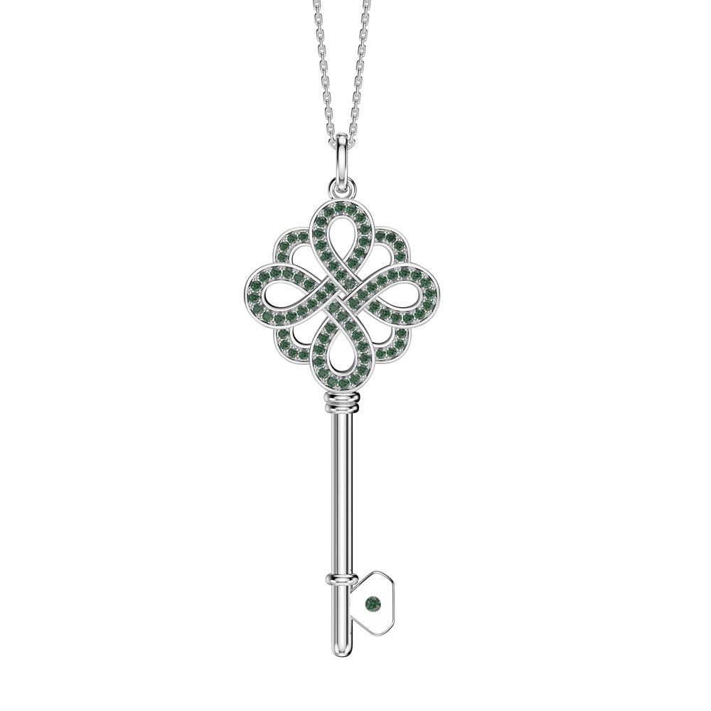 Emerald Infinity Platinum plated Silver Key Pendant