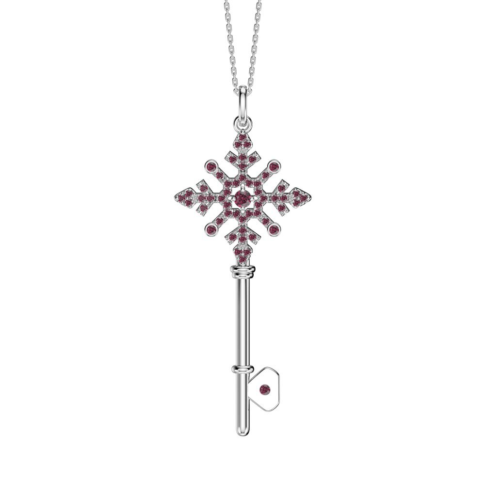 Ruby Snowflake Platinum plated Silver Key Pendant