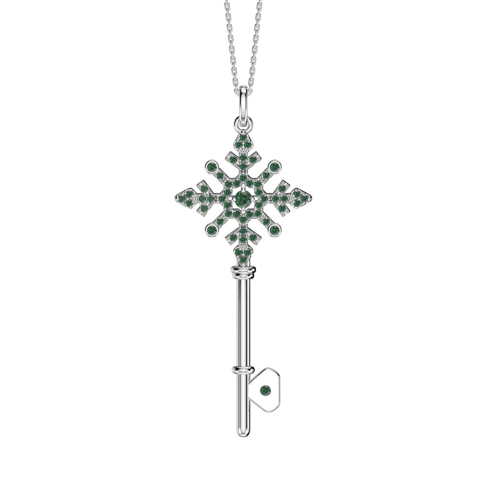 Emerald Snowflake Platinum plated Silver Key Pendant