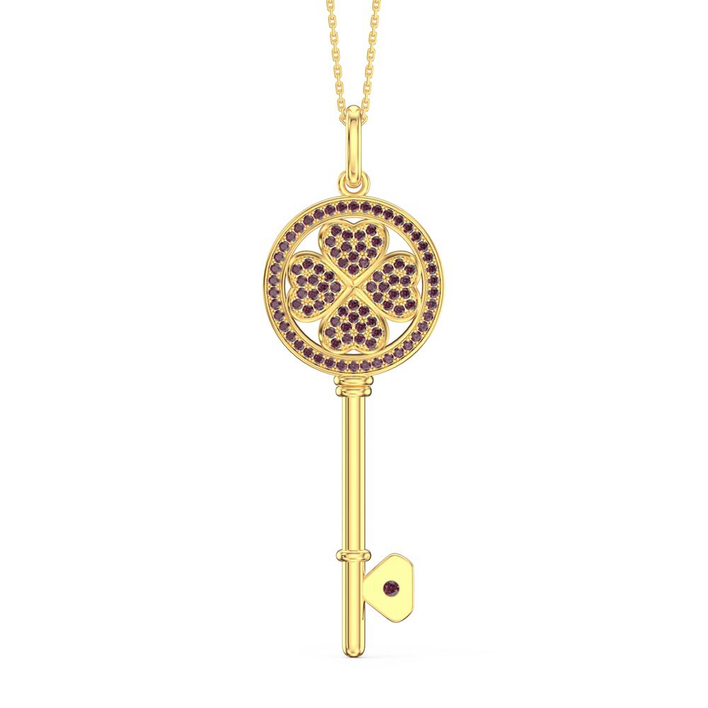Ruby Clover 18ct Gold Vermeil Key Pendant