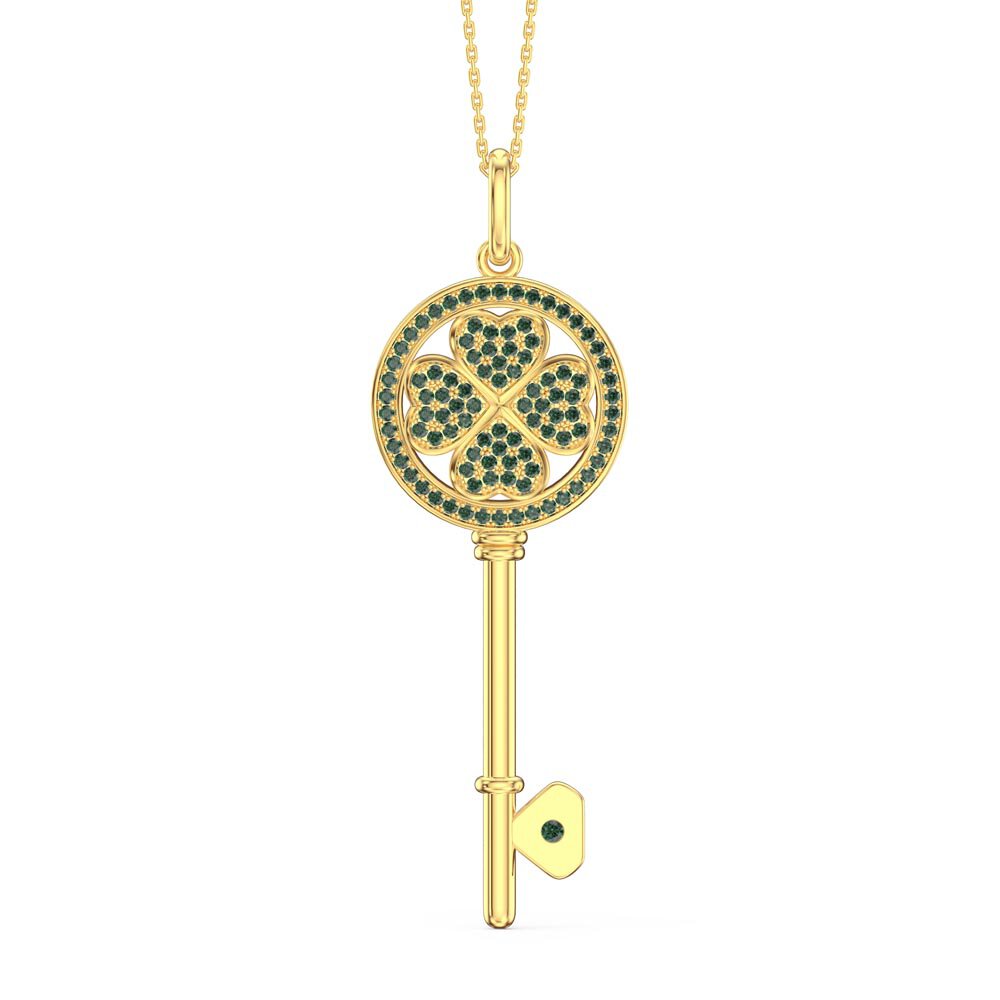 Emerald Clover 18ct Gold Vermeil Key Pendant