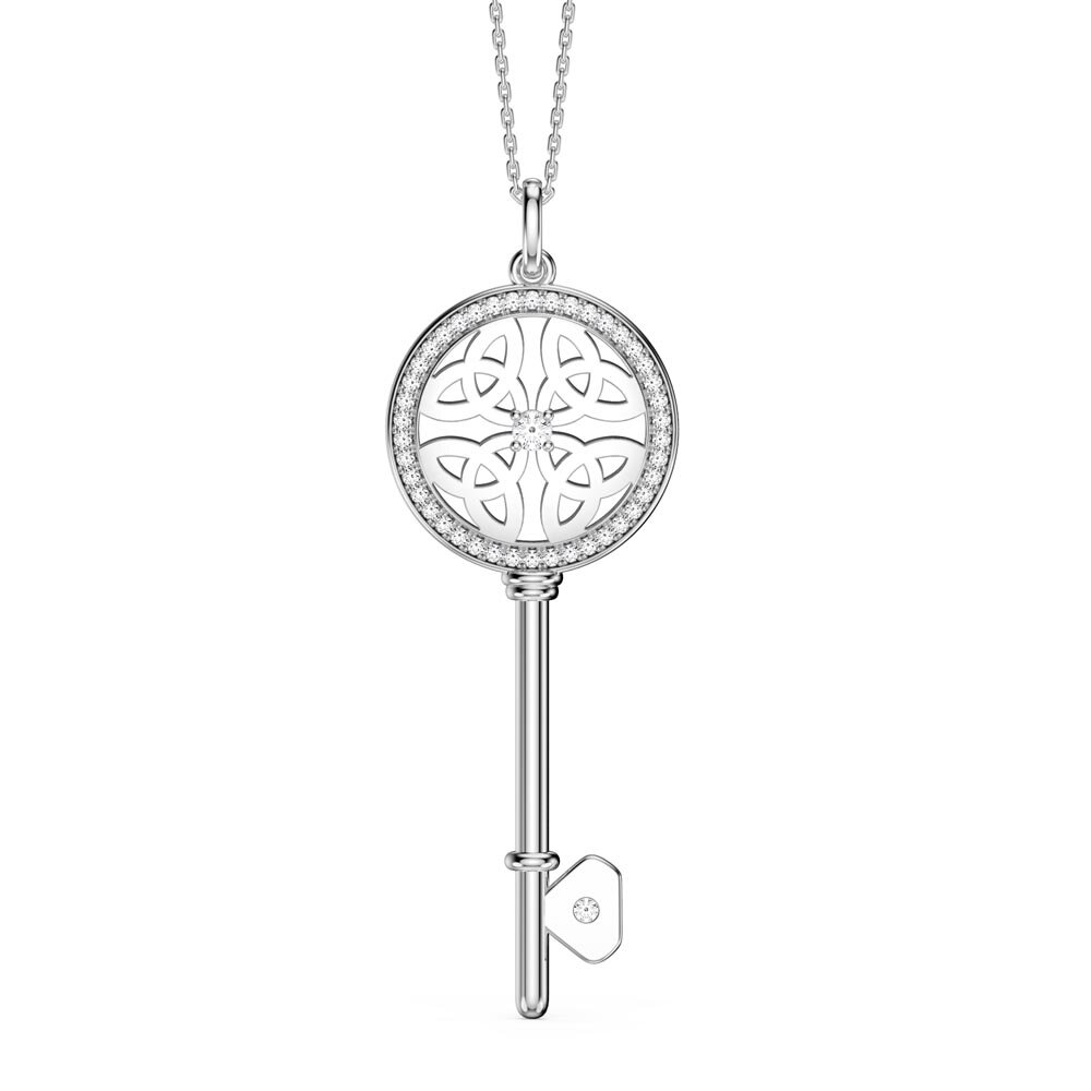 Moissanite Trinity Knot Platinum plated Silver Key Pendant