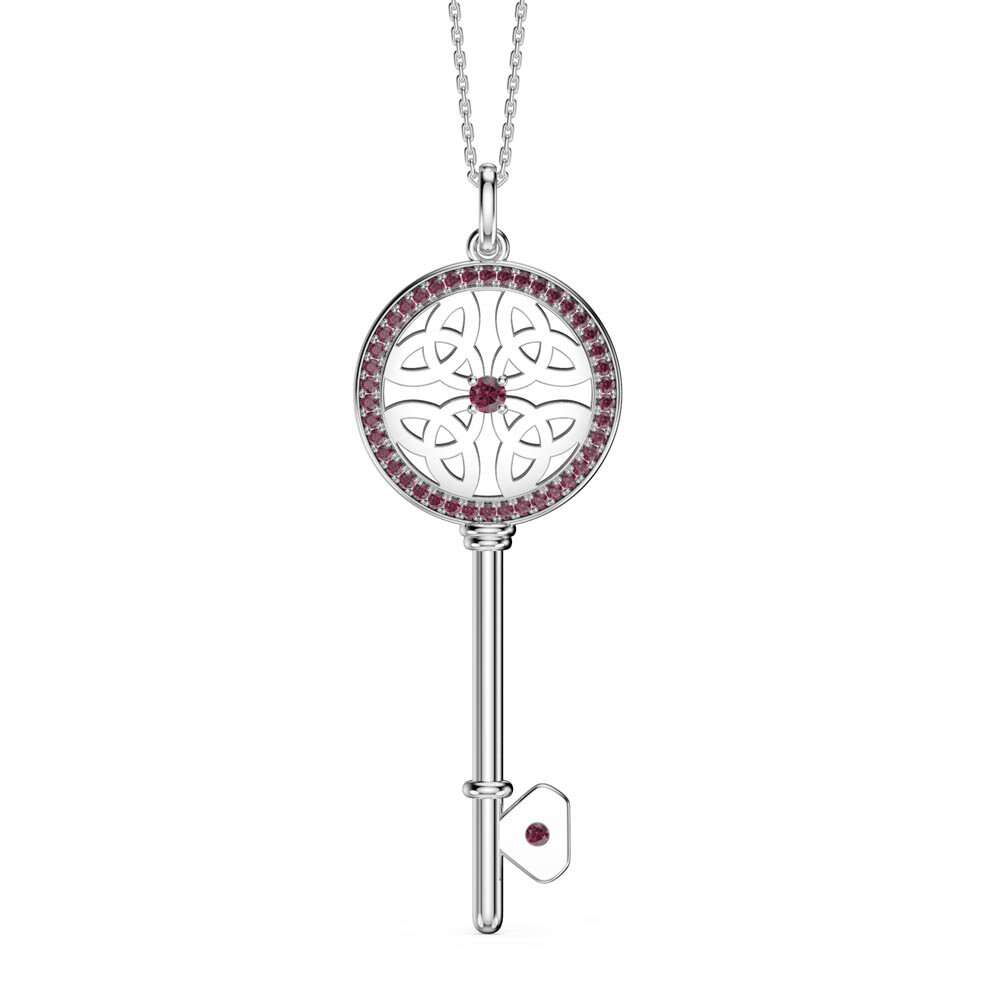 Ruby Trinity Knot Platinum plated Silver Key Pendant