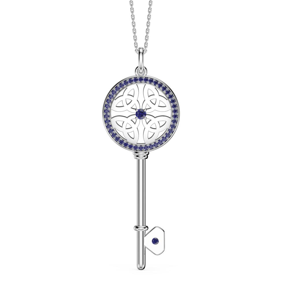 Sapphire Trinity Knot Platinum plated Silver Key Pendant