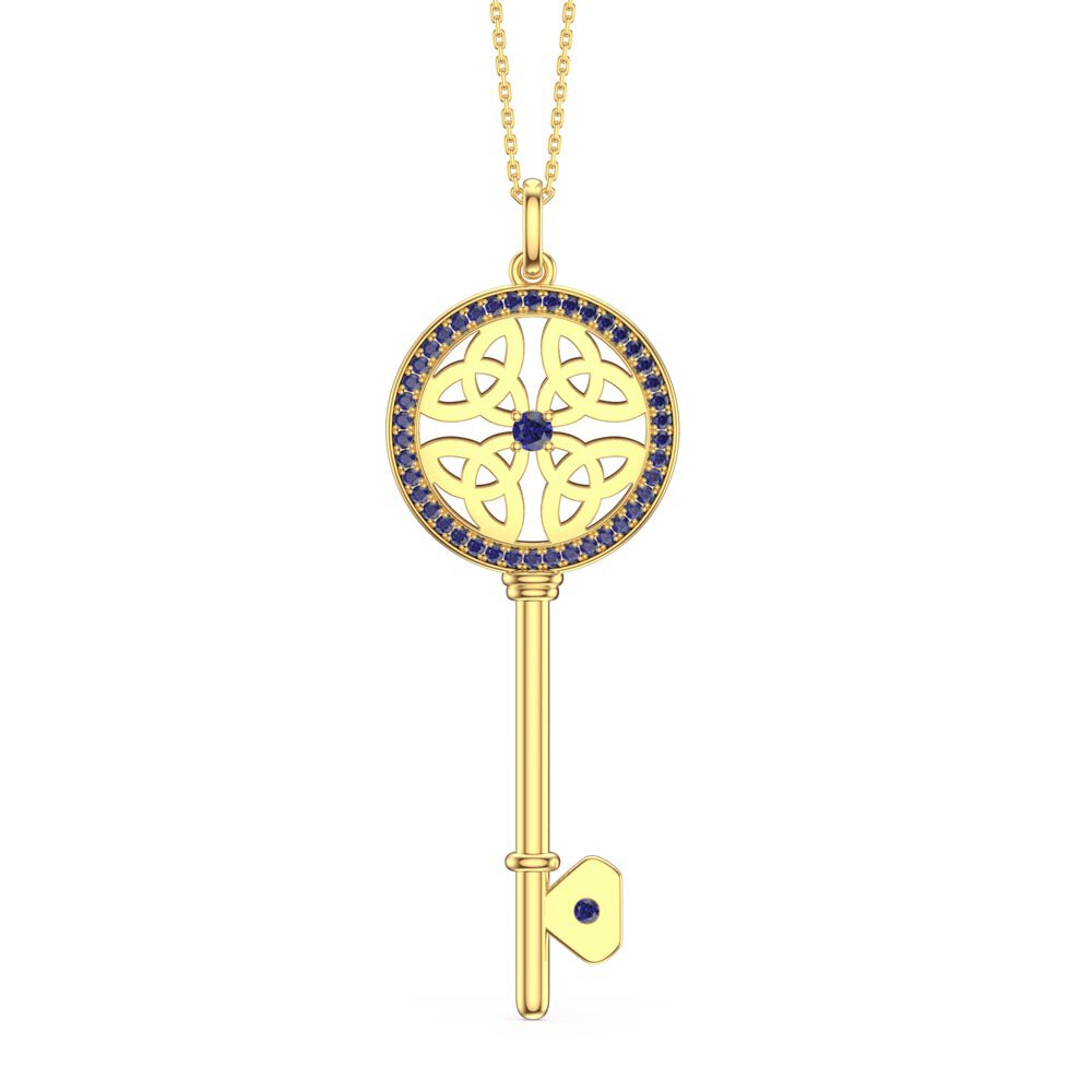 Sapphire Trinity Knot 18ct Gold Vermeil Silver Key Pendant