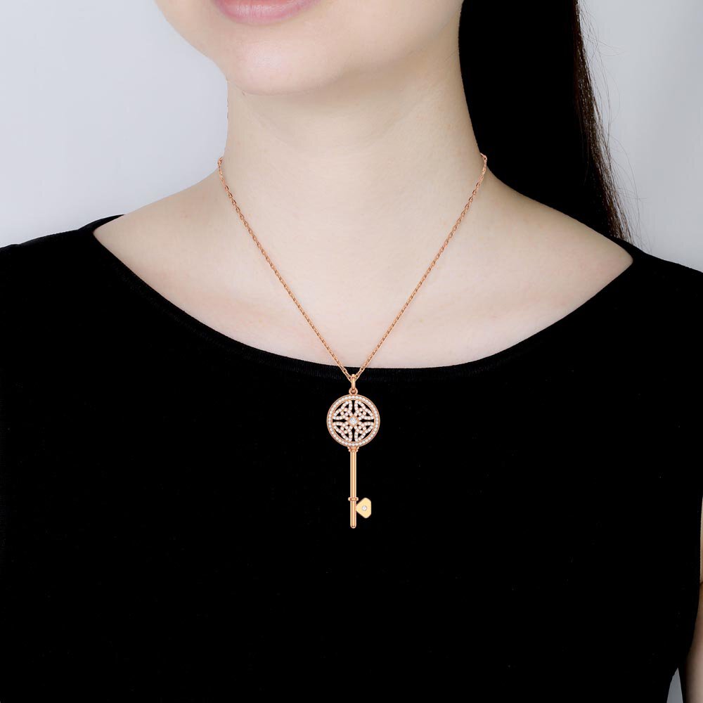 Moissanite Celtic Knot 18ct Rose Gold Vermeil Key Pendant #2