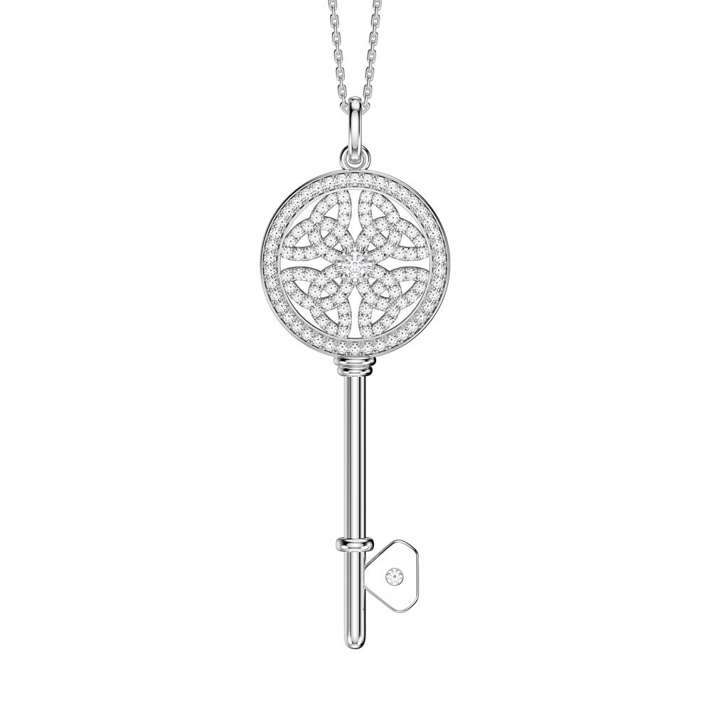 Moissanite Celtic Knot Platinum plated Silver Key Pendant