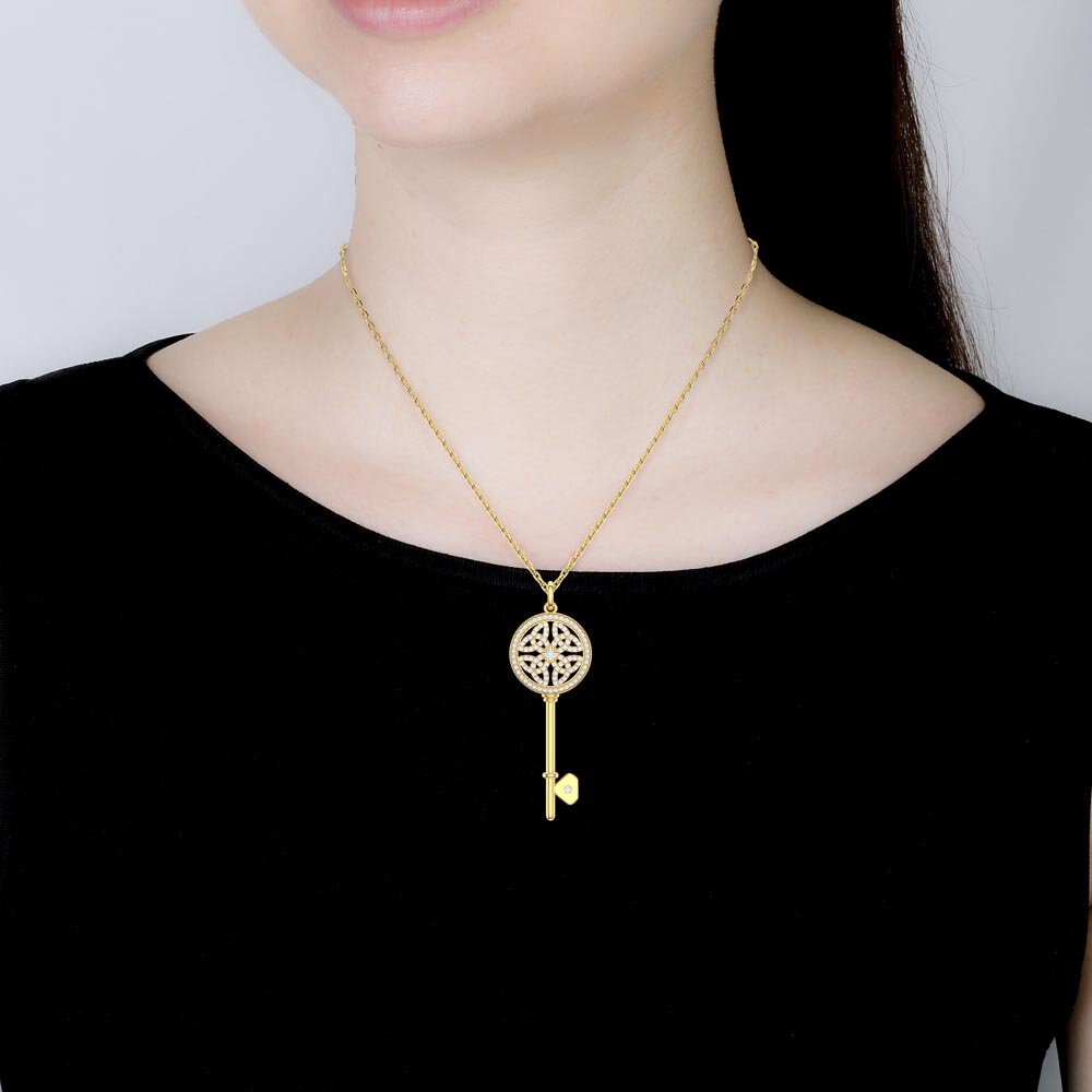 Moissanite Celtic Knot 18ct Gold Vermeil Key Pendant #2