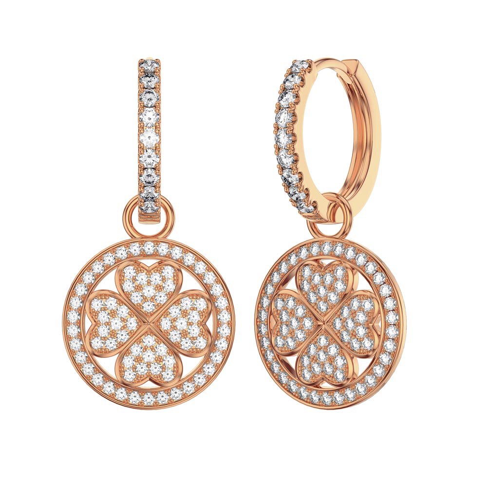 Moissanite Clover 18ct Rose Gold Vermeil Interchangeable Earring Hoop Drop Set