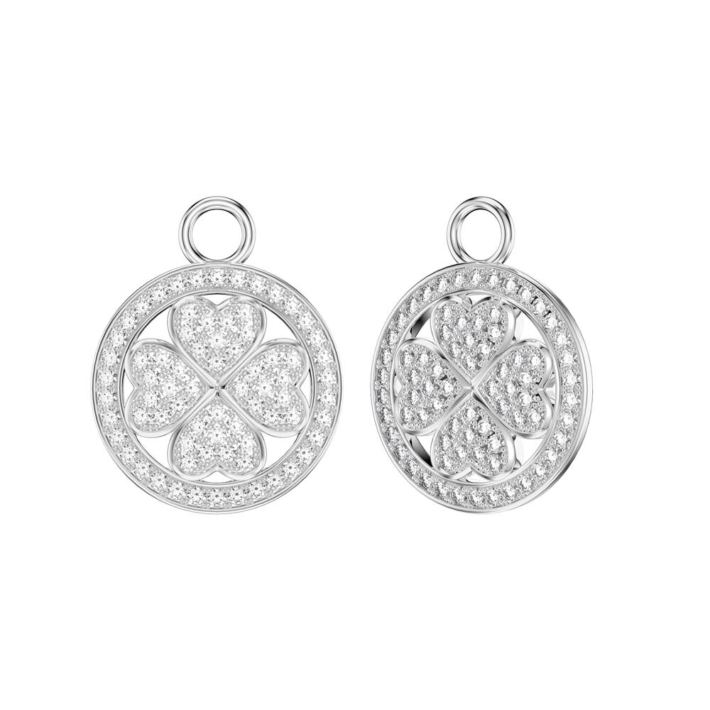 Moissanite Clover Platinum plated Silver Interchangeable Earring Hoop Drop Set #3