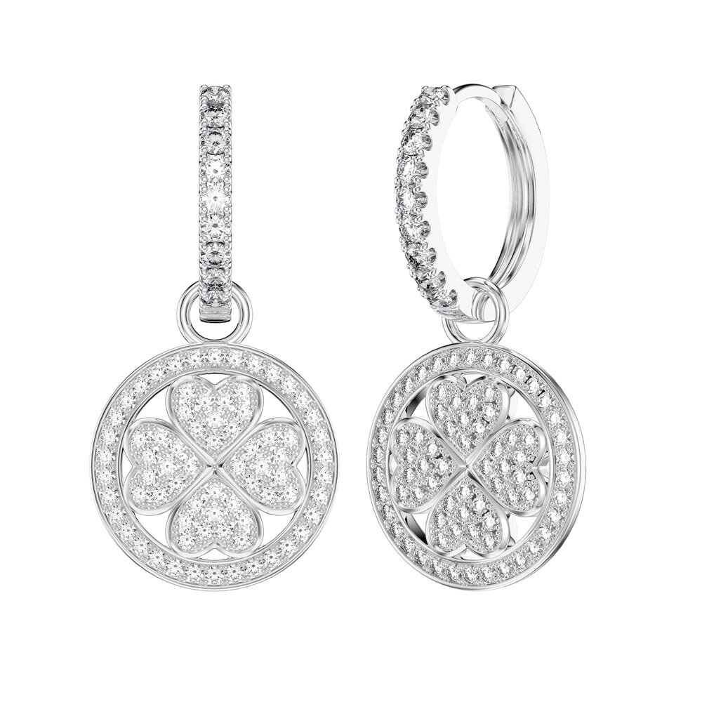 Moissanite Clover Platinum plated Silver Interchangeable Earring Hoop Drop Set
