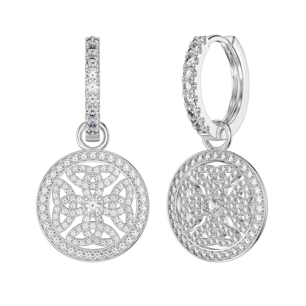 Moissanite Celtic Knot Platinum plated Silver Interchangeable Earring Hoop Drop Set