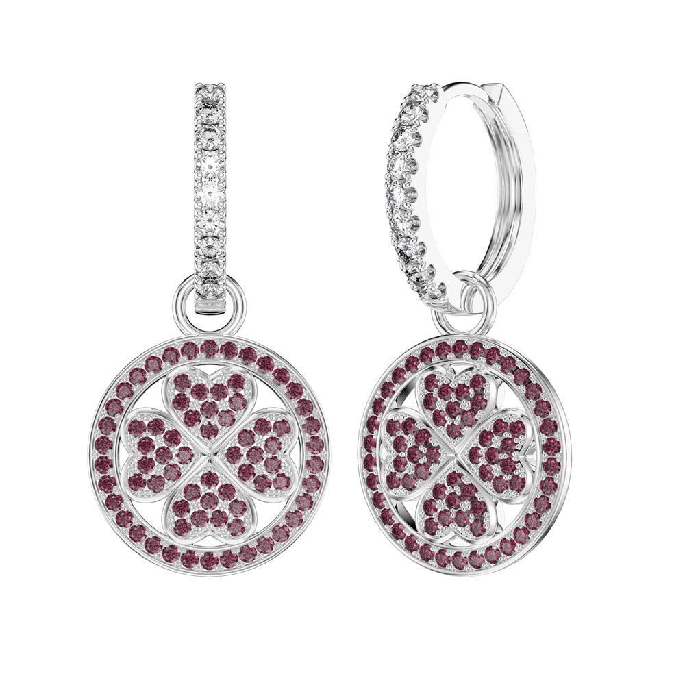 Ruby Clover Platinum plated Silver Interchangeable Hoop Drop Set