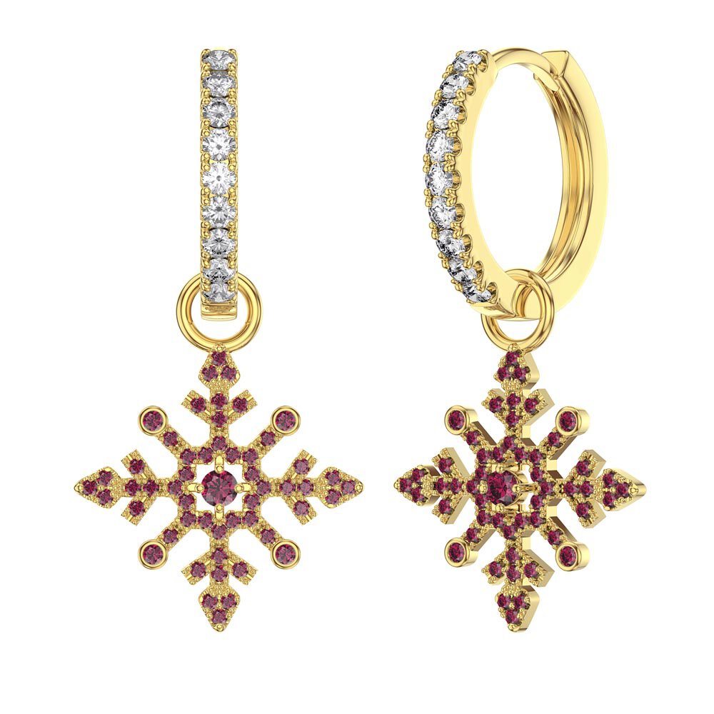 Ruby Snowflake 18ct Gold Vermeil Interchangeable Hoop Drop Set