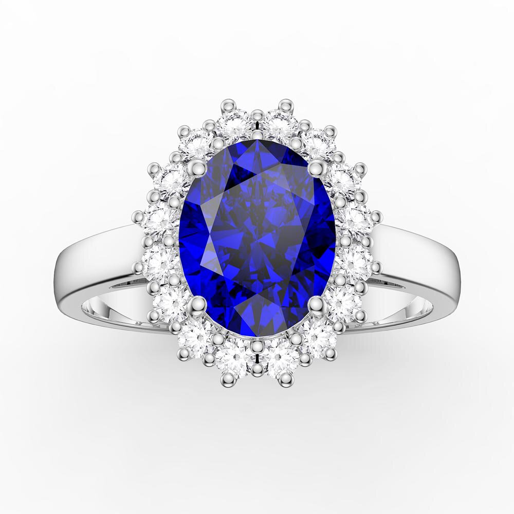 3ct Sapphire Oval Moissanite Halo 9ct White Gold Proposal Diana Ring
