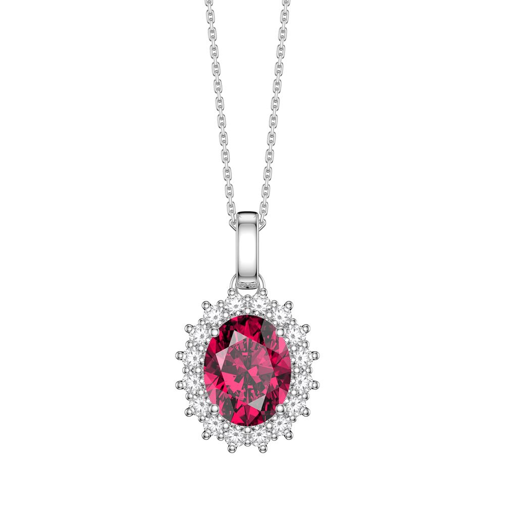 3ct Eternity Ruby 9ct White Gold Lab Grown Diamond Halo Oval Pendant