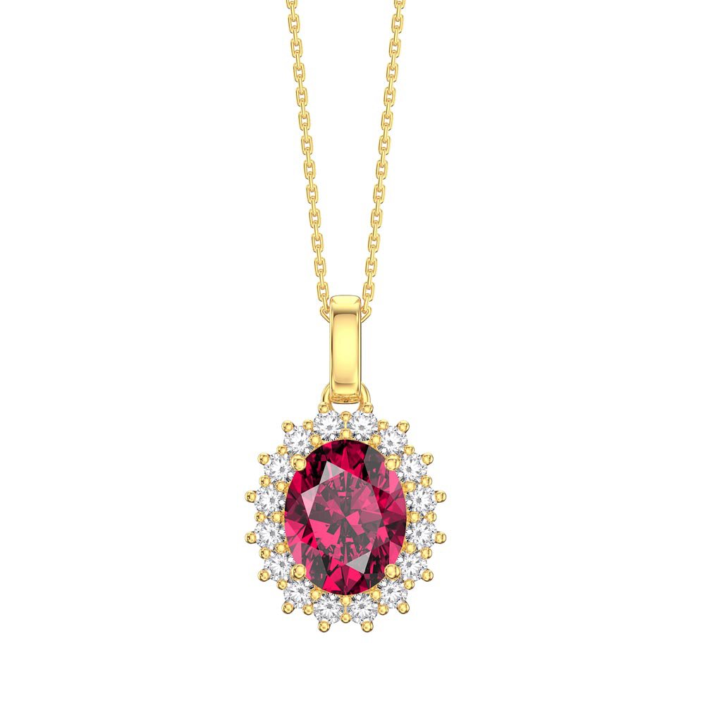 3ct Eternity Ruby 9ct Yellow Gold Lab Grown Diamond Halo Oval Pendant