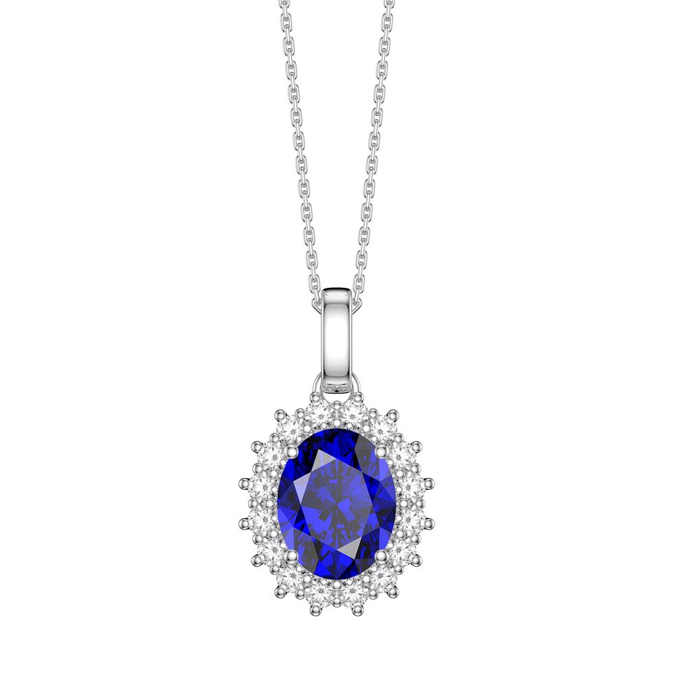 3ct Eternity Sapphire 9ct White Gold Lab Grown Diamond Halo Oval Pendant