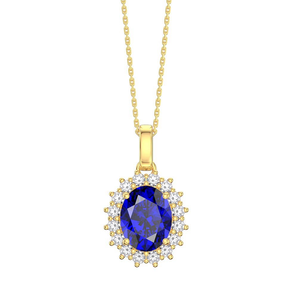 3ct Eternity Sapphire 18ct Gold Vermeil Moissanite Halo Oval Pendant