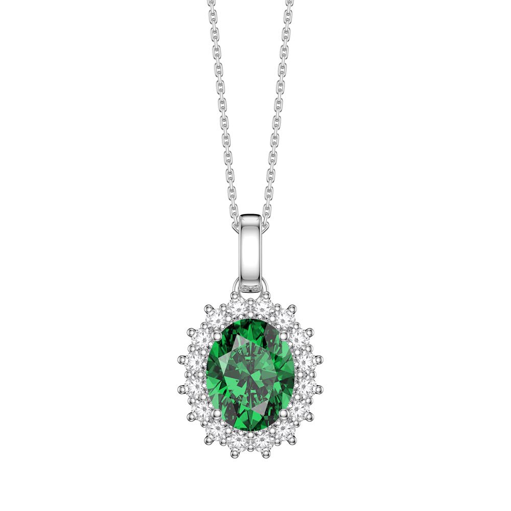 3ct Eternity Emerald 9ct White Gold Moissanite Halo Oval Pendant