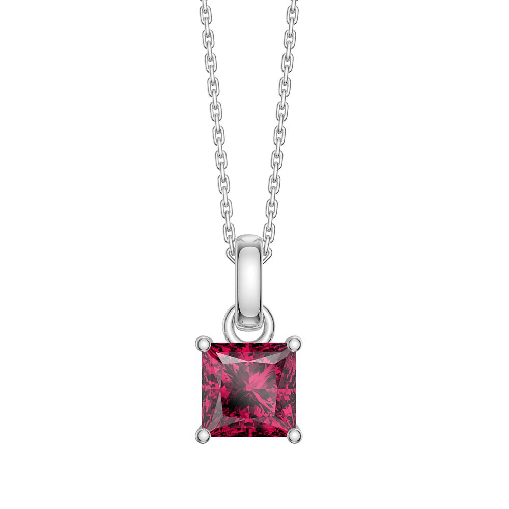 Princess 1ct Ruby Platinum plated Silver Pendant