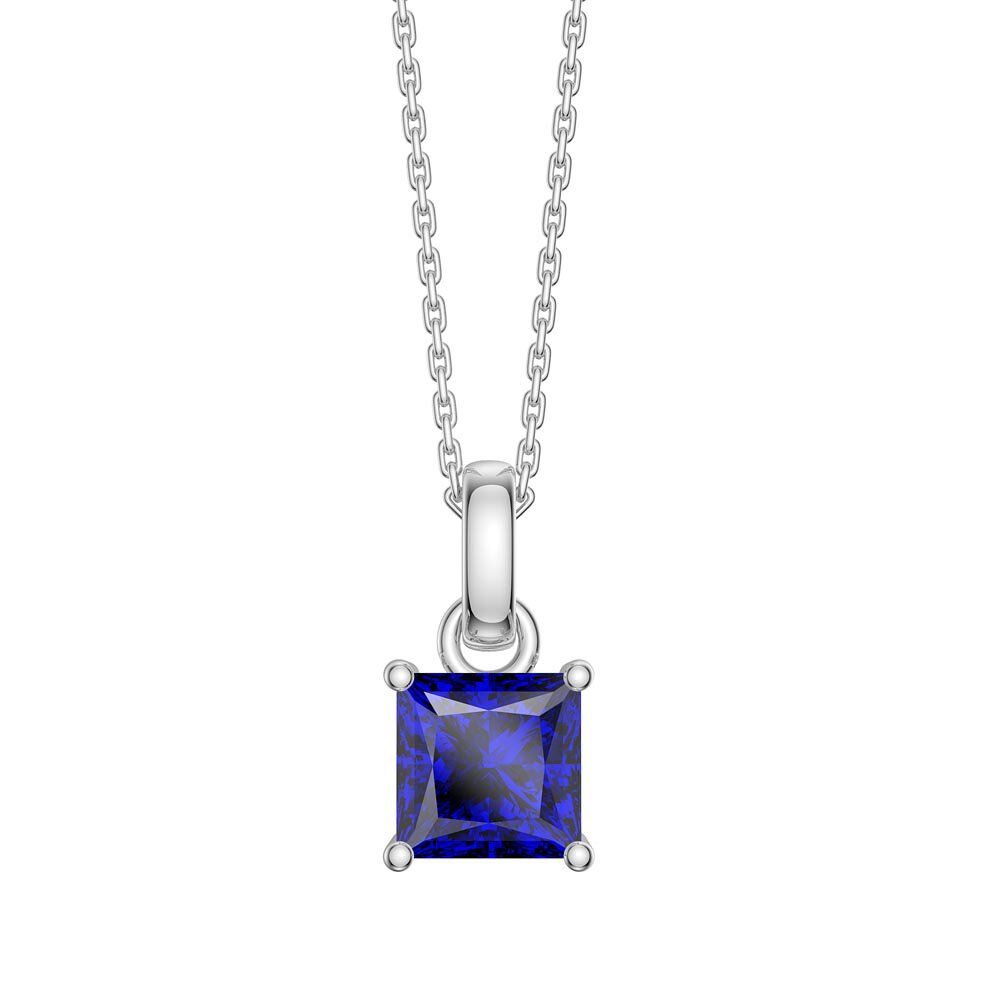 Princess 1ct Sapphire Platinum plated Silver Pendant