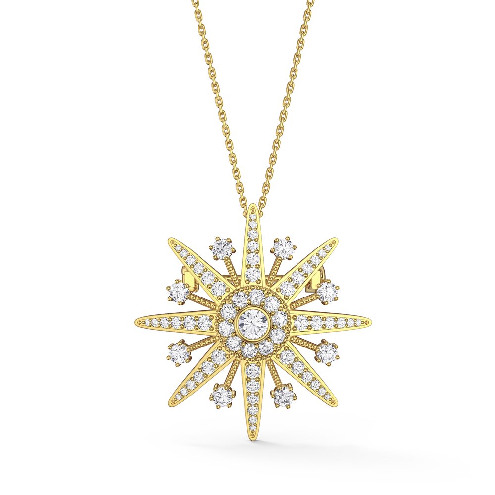 Starburst 6ct Lab Diamond 9ct Yellow Gold Brooch #3
