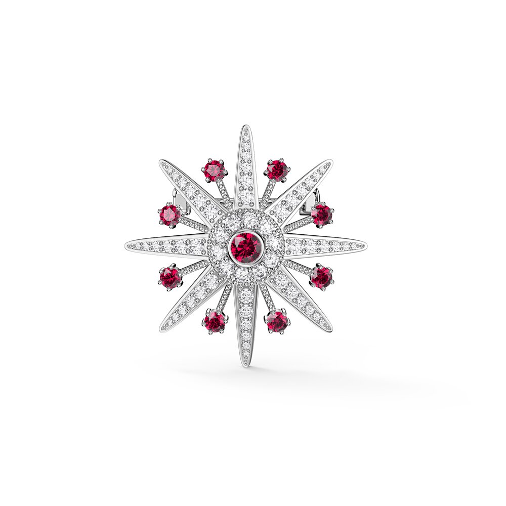 Starburst Ruby and Lab Diamond 9ct White Gold Brooch