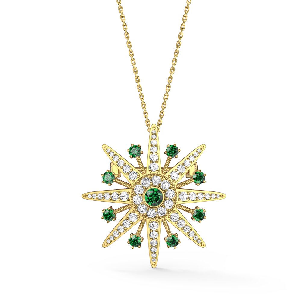 Starburst Emerald and Lab Diamond 9ct Yellow Gold Brooch #3