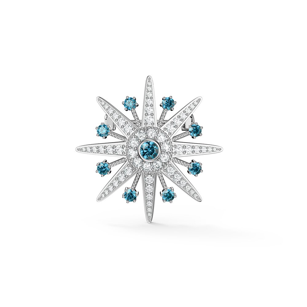 Starburst Topaz and Moissanite 9ct White Gold Brooch